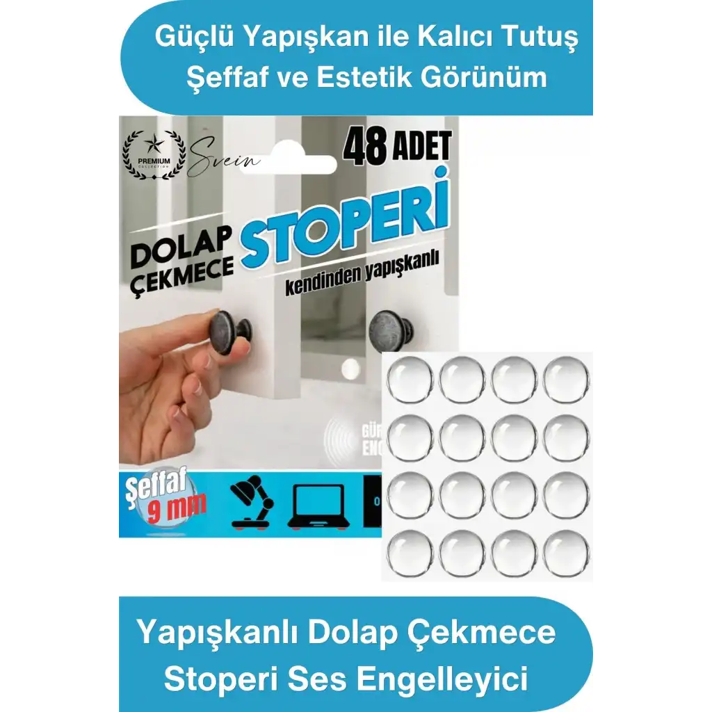 #Stoper Yapışkanlı Dolap Çekmece Stoperi Ses Engelleyici Şeffaf 48 Adet Silikon Tampon Kapak Çarpma Önleyici Kaydırmaz Mobilya Koruyucu Güçlü Yapışkan Darbe Emici 9 mm Ped Seti