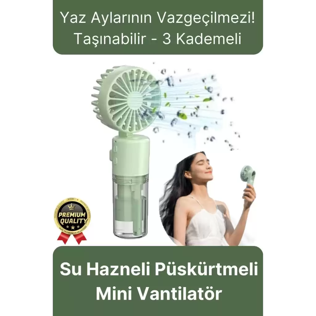 Taşınabilir Serinletici Klima Usb Şarjlı 3 Kademeli 1200 mAh Su Hazneli Püskürtmeli Mini Vantilatör