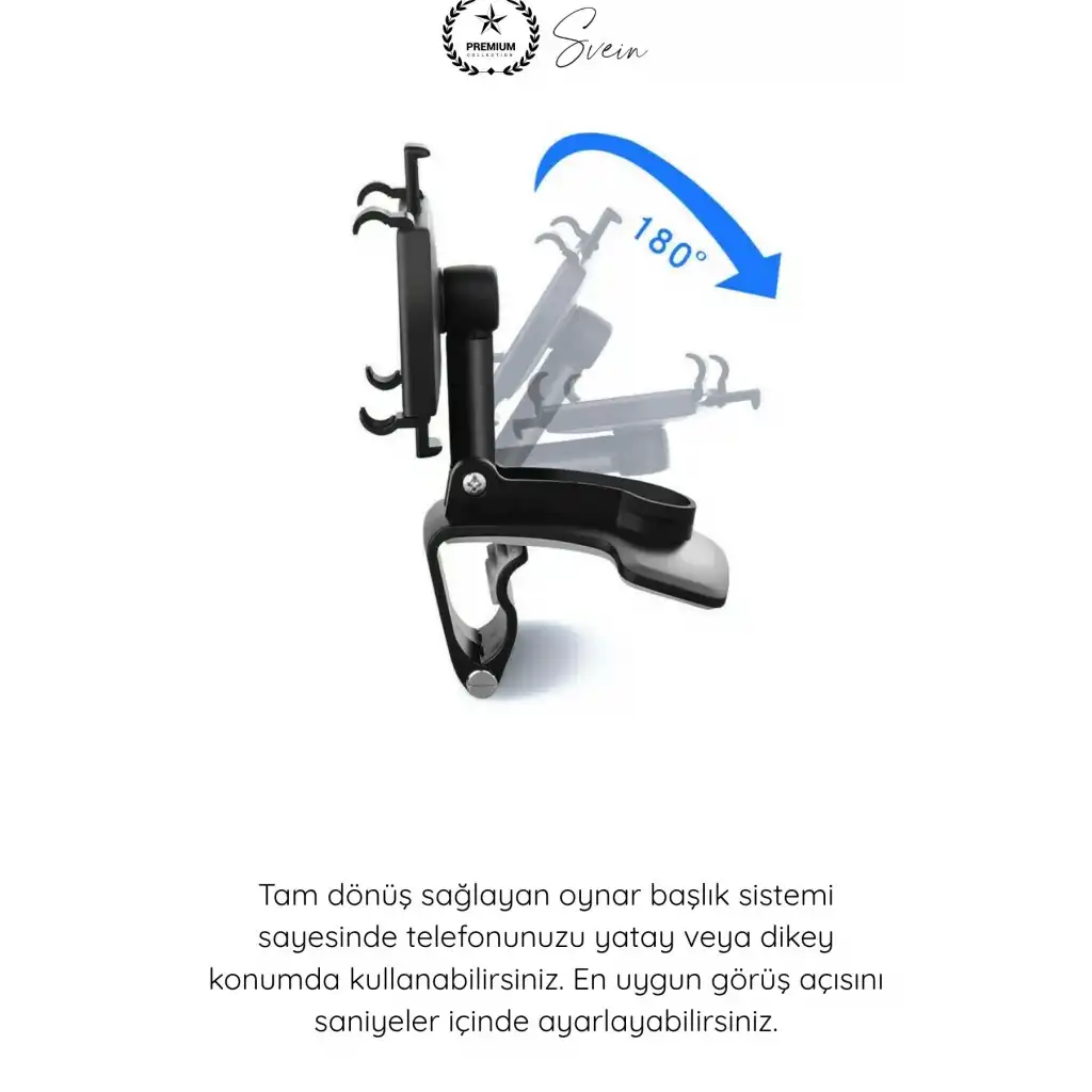 #TelefonTutucu Araba Gösterge Üstü Telefon Tutucu 360 Derece Dönebilen Oynar Başlıklı Araç İçi Navigasyon Aparatı Dikiz Aynası Güneşlik Uyumlu Klipsli Evrensel Akıllı Cihaz Standı