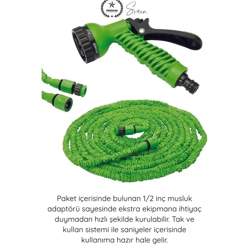 #UzayanHortum 15 Metre Uzayan Esnek Bahçe Hortumu Seti 7 Fonksiyonlu Sulama Tabancası 1/2 İnç Adaptörlü Dayanıklı Hafif Katlanmaz Düğümlenmez Araç Yıkama Çiçek Balkon Peyzaj Temizlik Ekipmanı