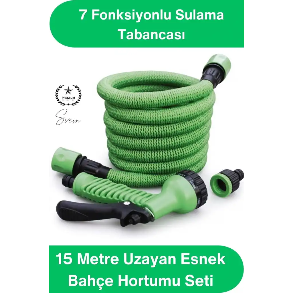 #UzayanHortum 15 Metre Uzayan Esnek Bahçe Hortumu Seti 7 Fonksiyonlu Sulama Tabancası 1/2 İnç Adaptörlü Dayanıklı Hafif Katlanmaz Düğümlenmez Araç Yıkama Çiçek Balkon Peyzaj Temizlik Ekipmanı