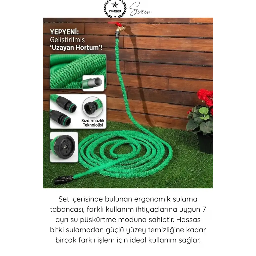 #UzayanHortum 15 Metre Uzayan Esnek Bahçe Hortumu Seti 7 Fonksiyonlu Sulama Tabancası 1/2 İnç Adaptörlü Dayanıklı Hafif Katlanmaz Düğümlenmez Araç Yıkama Çiçek Balkon Peyzaj Temizlik Ekipmanı