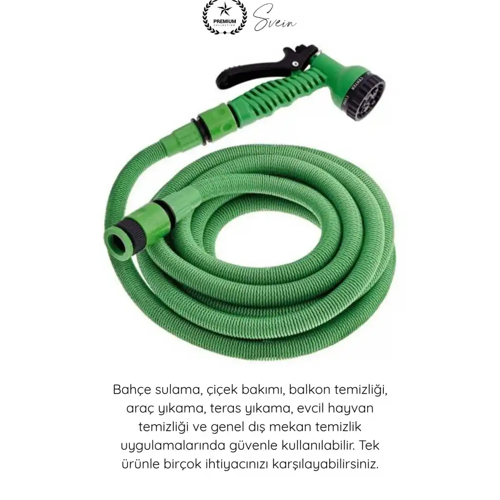 #UzayanHortum 15 Metre Uzayan Esnek Bahçe Hortumu Seti 7 Fonksiyonlu Sulama Tabancası 1/2 İnç Adaptörlü Dayanıklı Hafif Katlanmaz Düğümlenmez Araç Yıkama Çiçek Balkon Peyzaj Temizlik Ekipmanı