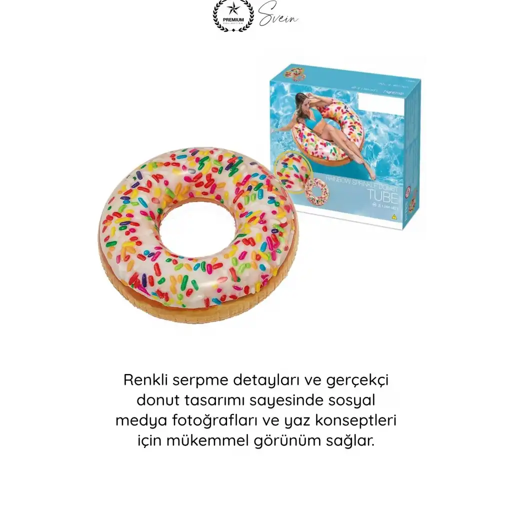 #YüzmeSimidi Donut Deniz Simidi Şişme Havuz Şamandırası Büyük Boy Renkli Eğlence Plaj Yüzme Aksesuarı Dayanıklı Vinil Yaz Tatil Parti Su Oyuncağı 119 Cm Yetişkin Genç Kullanım