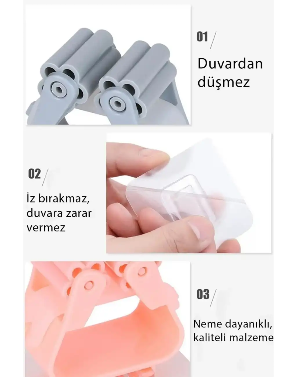 1 Adet Güçlü Tutunabilen Kendinden Yapışkanlı Mop Paspas Sabitleyici Duvara Monte İz Bırakmaz Tutucu