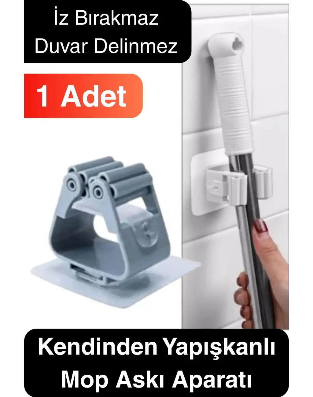 1 Adet Güçlü Tutunabilen Kendinden Yapışkanlı Mop Paspas Sabitleyici Duvara Monte İz Bırakmaz Tutucu