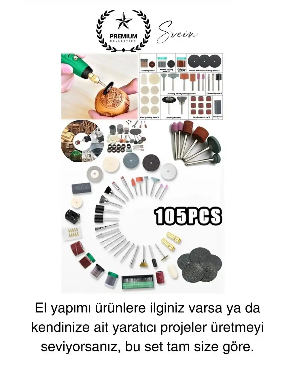 105 Parça Hobi Gravür Dremel Taşlama Ucu Mini Metal Ahşap Oyma Seti Parlatma Zımparalama Fırçalama