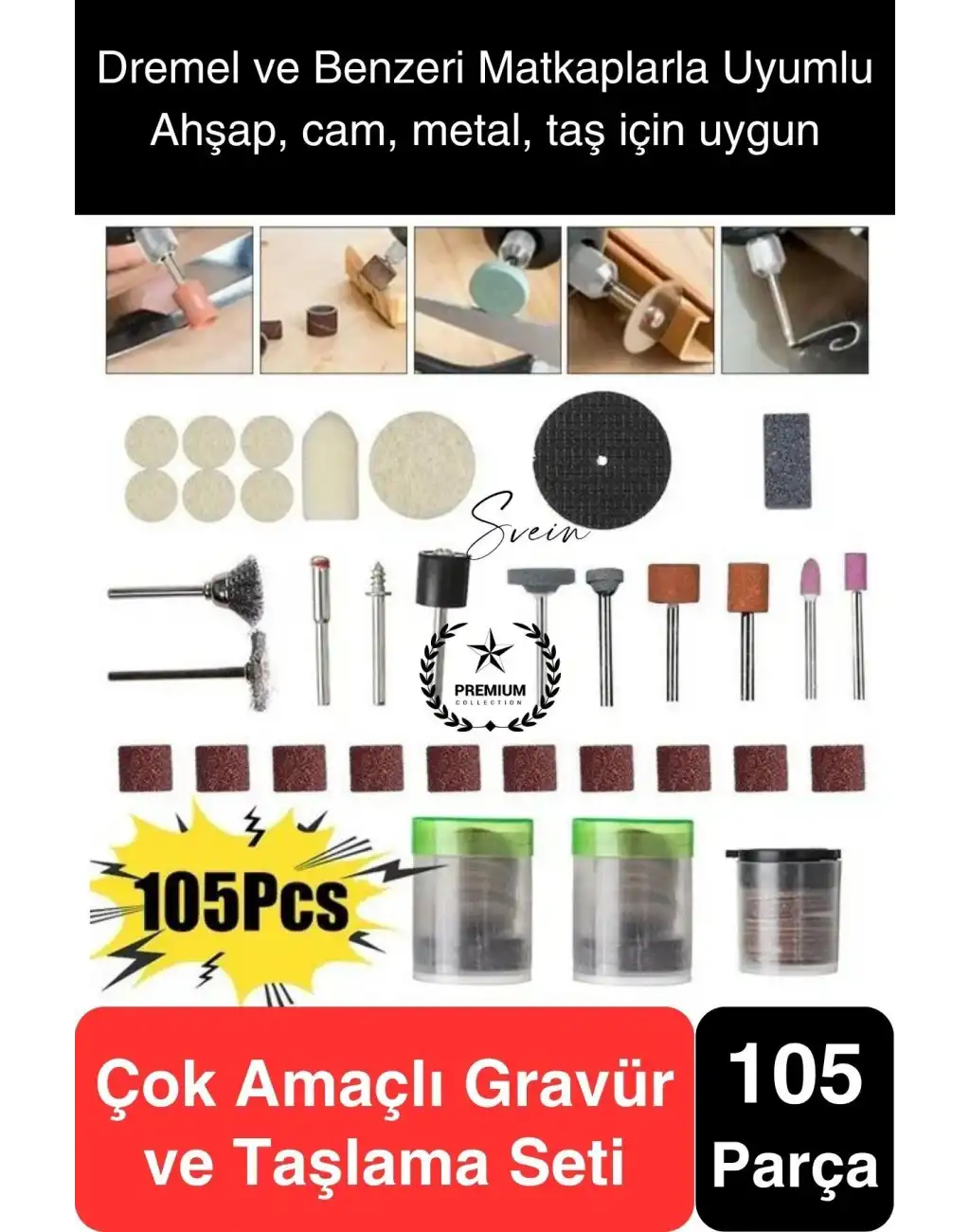 105 Parça Hobi Gravür Dremel Taşlama Ucu Mini Metal Ahşap Oyma Seti Parlatma Zımparalama Fırçalama