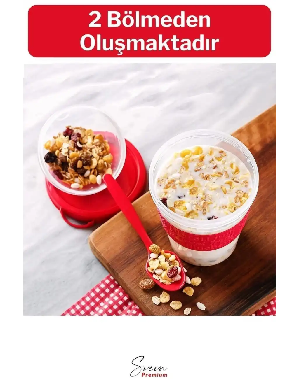 Pratik Taşınabilir Kaşıklı Atıştırmalık Yemek Yoğurt Müsli Granola Diyet Kabı 600ml 1 Adet