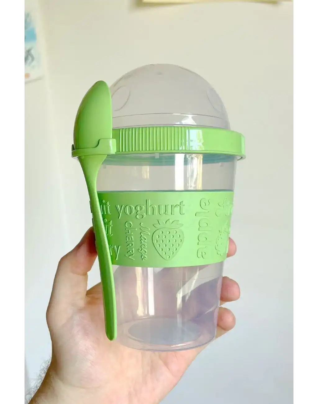 Pratik Taşınabilir Kaşıklı Atıştırmalık Yemek Yoğurt Müsli Granola Diyet Kabı 600ml 1 Adet