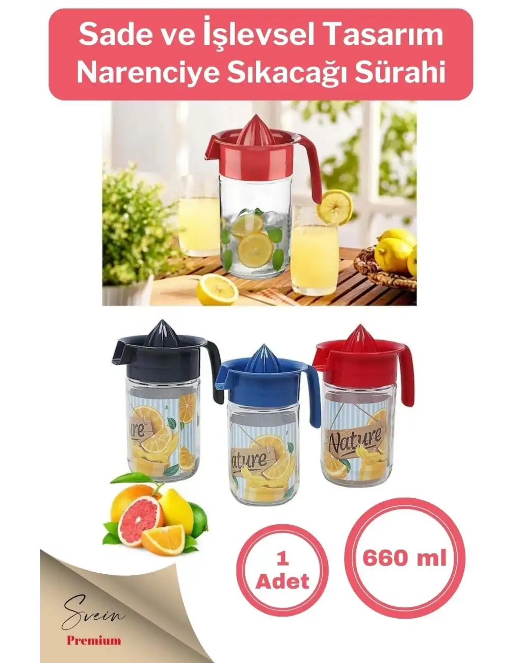 Titiz Pratik Narenciye Portakal Sıkacağı Manuel Cam Hazneli Sürahi Karaf 660 Ml