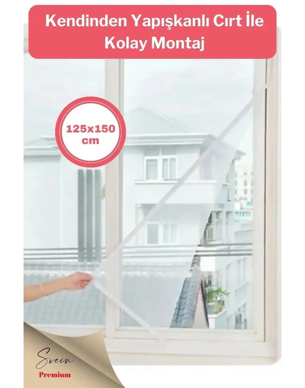 Ayarlanabilir Pratik Pencere Cam Kapı Sineklik Cırt Bantlı Hazır Yapışkanlı 125 Cm X 150 Cm - 5,6 Mt