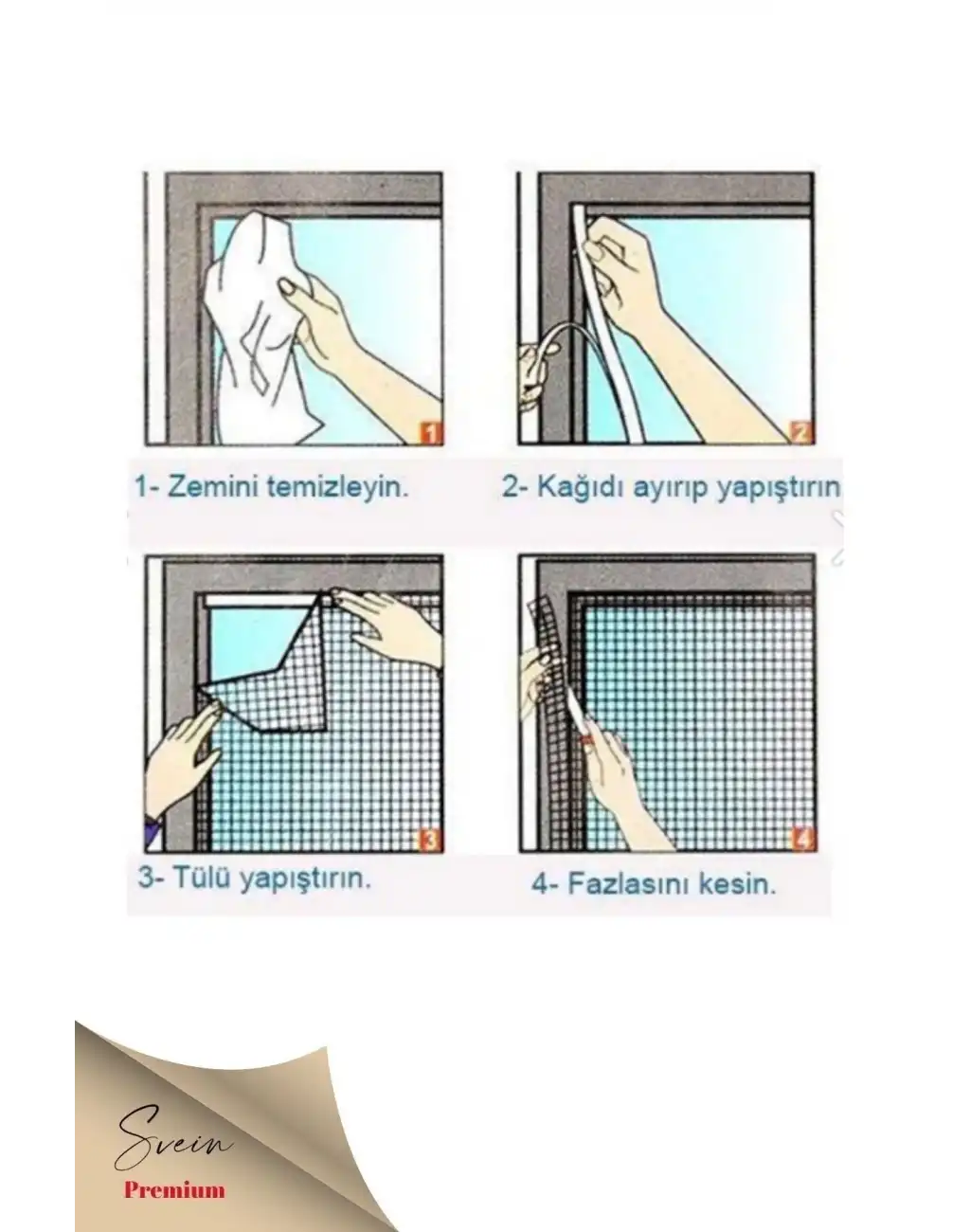 Ayarlanabilir Pratik Pencere Cam Kapı Sineklik Cırt Bantlı Hazır Yapışkanlı 125 Cm X 150 Cm - 5,6 Mt