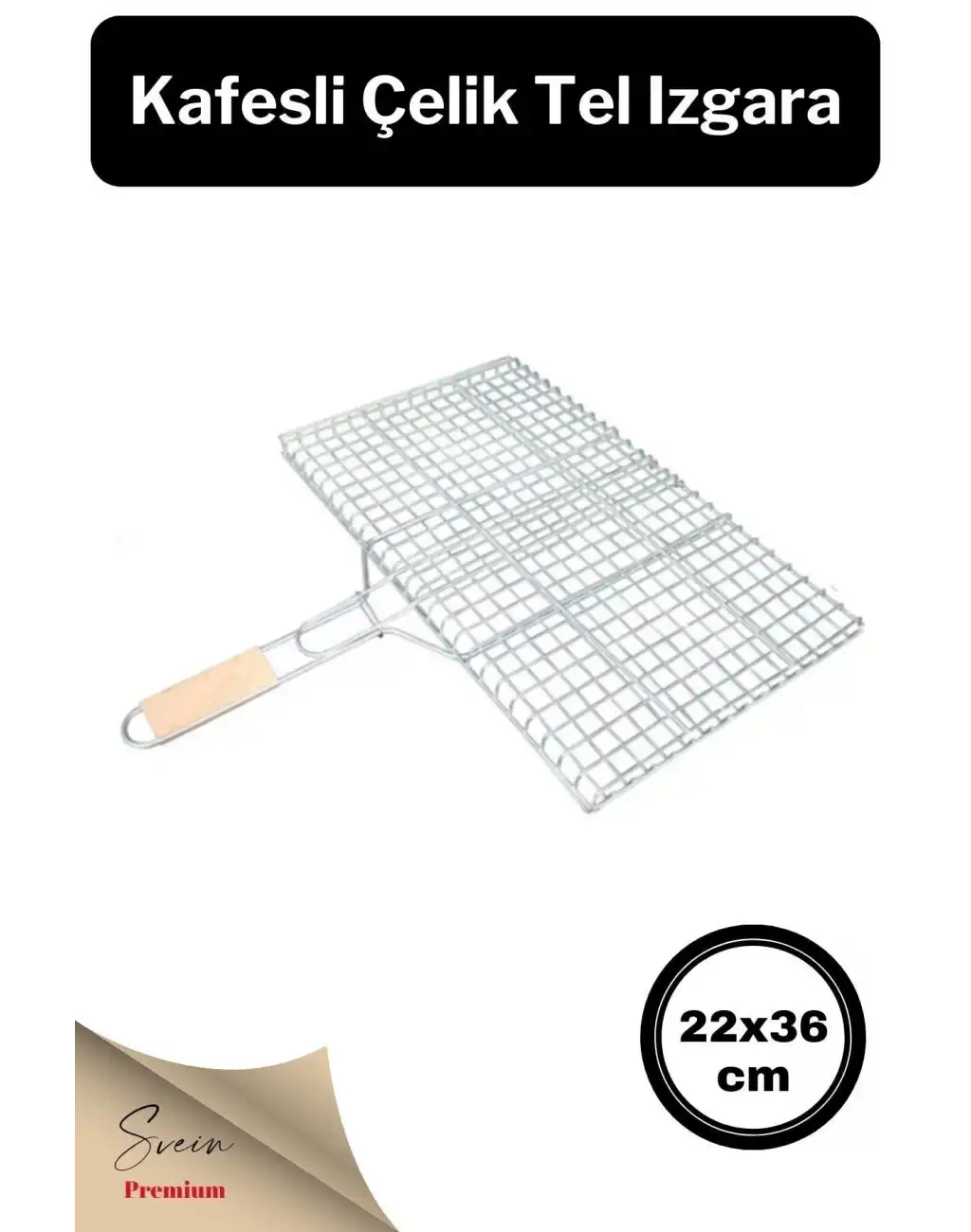 Ahşap Ağaç Saplı Kafesli Çelik Tel Izgara Mangal Barbekü Yemek Pişirme Teli 22 X 36 Cm