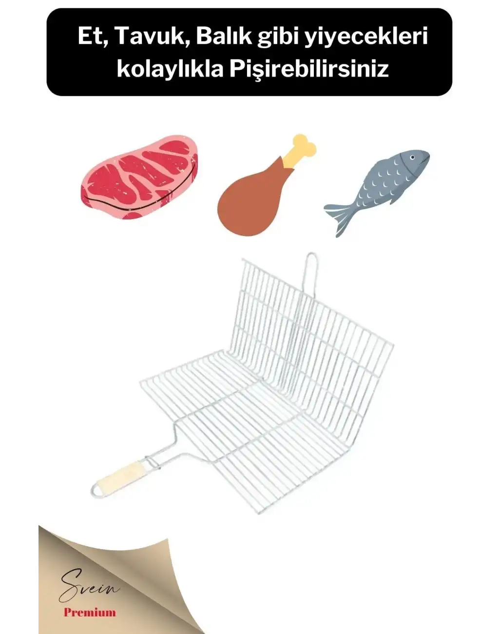 Ahşap Ağaç Saplı Kafesli Çelik Tel Izgara Mangal Barbekü Yemek Pişirme Teli 22 X 36 Cm