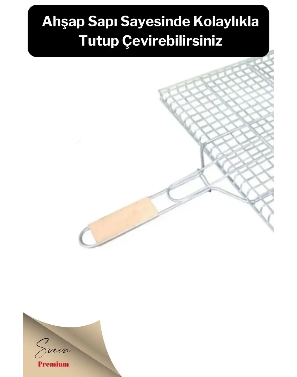 Ahşap Ağaç Saplı Kafesli Çelik Tel Izgara Mangal Barbekü Yemek Pişirme Teli 22 X 36 Cm