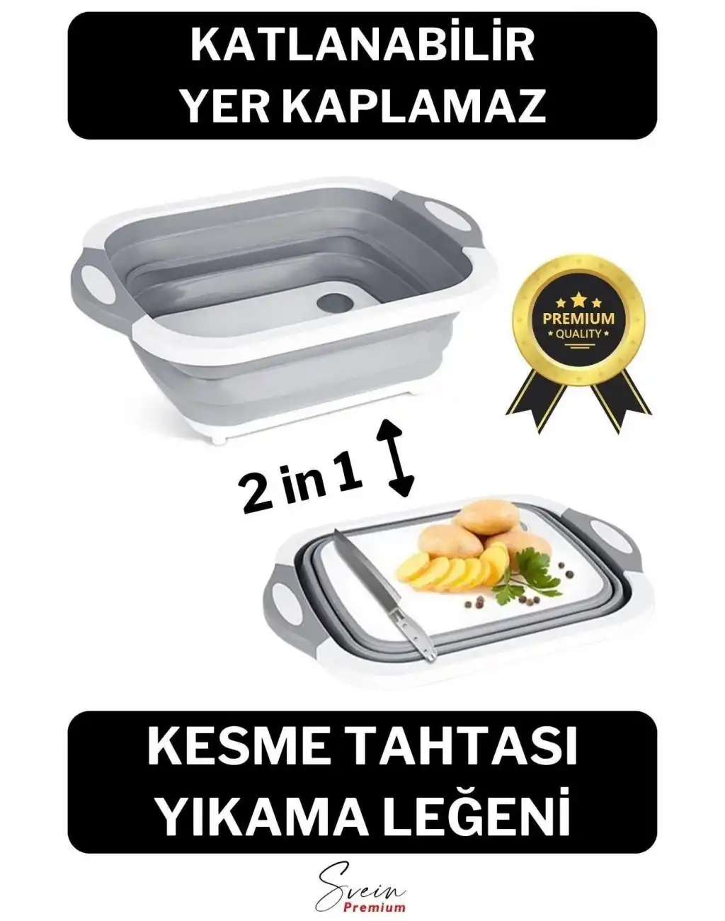 Katlanabilir Bulaşık Yıkama Leğeni Süzgeçli Kesme Doğrama Tahtası Ve Akordiyon Tıpalı Badya 1 Adet