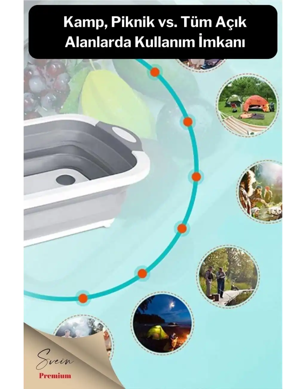 Katlanabilir Bulaşık Yıkama Leğeni Süzgeçli Kesme Doğrama Tahtası Ve Akordiyon Tıpalı Badya 1 Adet