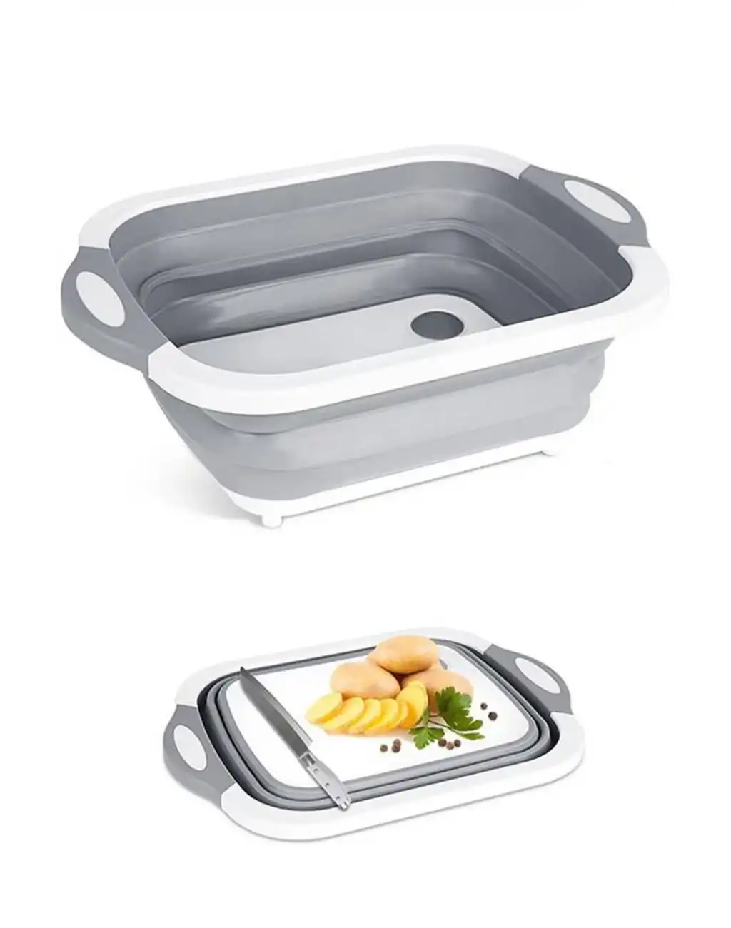 Katlanabilir Bulaşık Yıkama Leğeni Süzgeçli Kesme Doğrama Tahtası Ve Akordiyon Tıpalı Badya 1 Adet