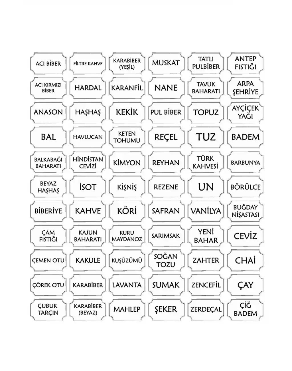 143 Adet Baharat Bakliyat Kuruyemiş Kavanoz Sticker Etiketi Seti Kendinden Yapışkanlı 3,6 X 2 Cm