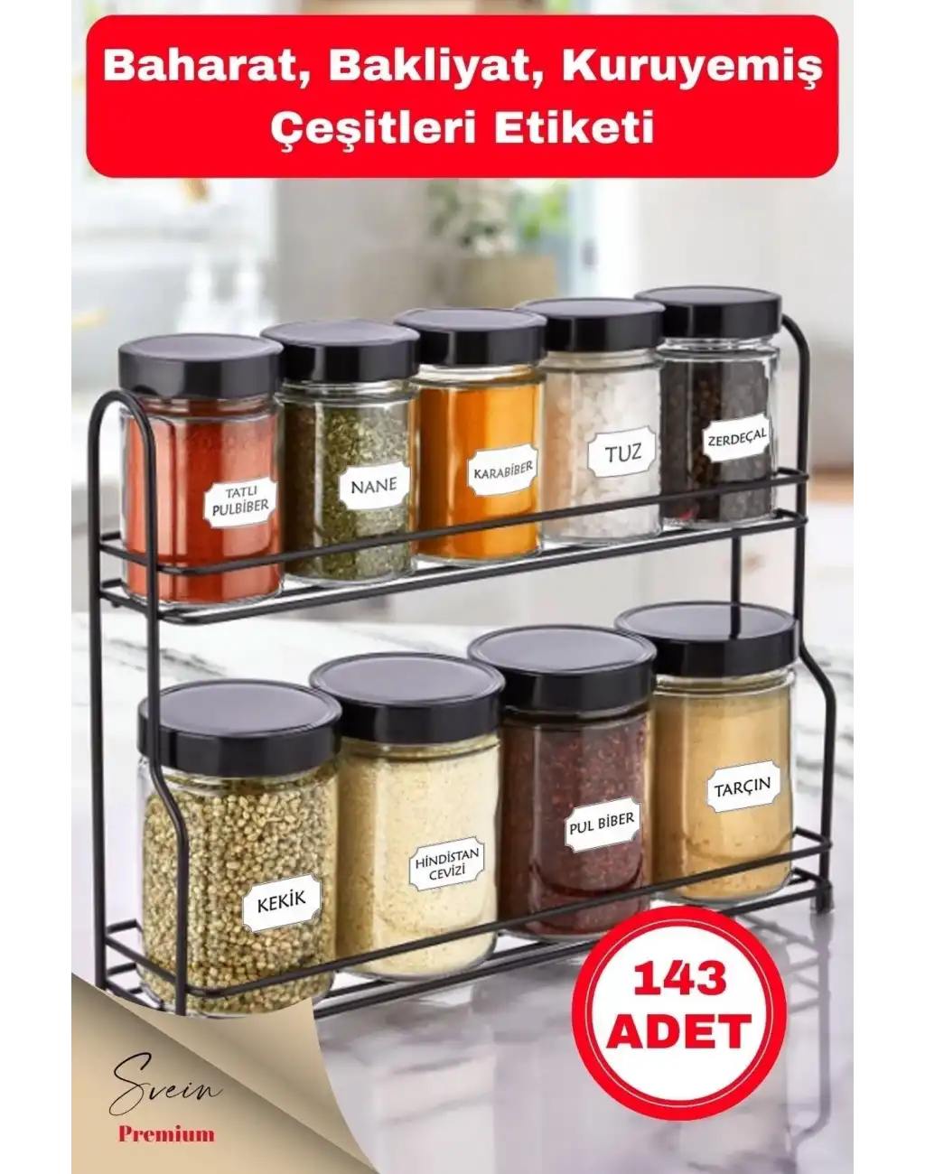 143 Adet Baharat Bakliyat Kuruyemiş Kavanoz Sticker Etiketi Seti Kendinden Yapışkanlı 3,6 X 2 Cm