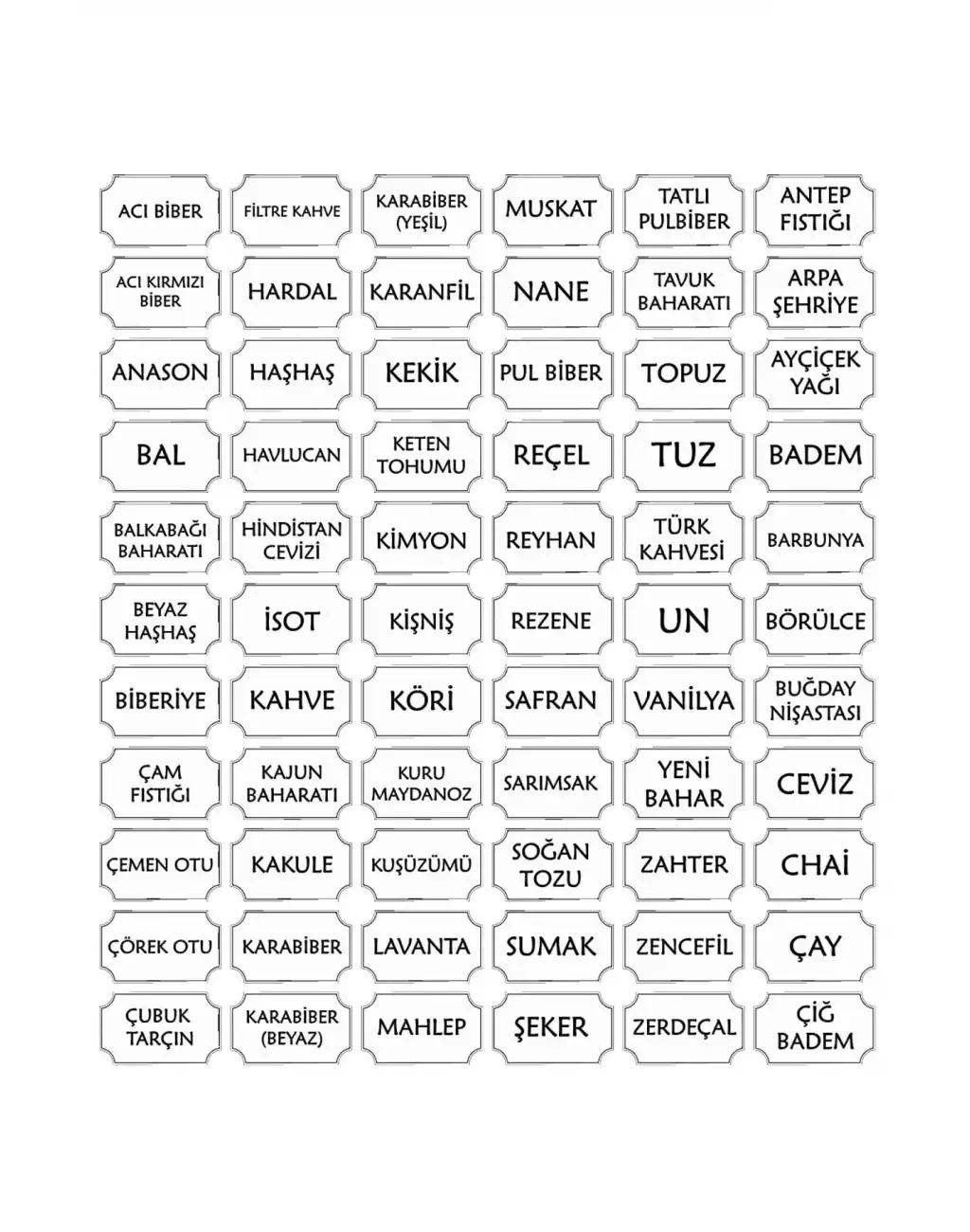 143 Adet Baharat Bakliyat Kuruyemiş Kavanoz Sticker Etiketi Seti Kendinden Yapışkanlı 3,6 X 2 Cm