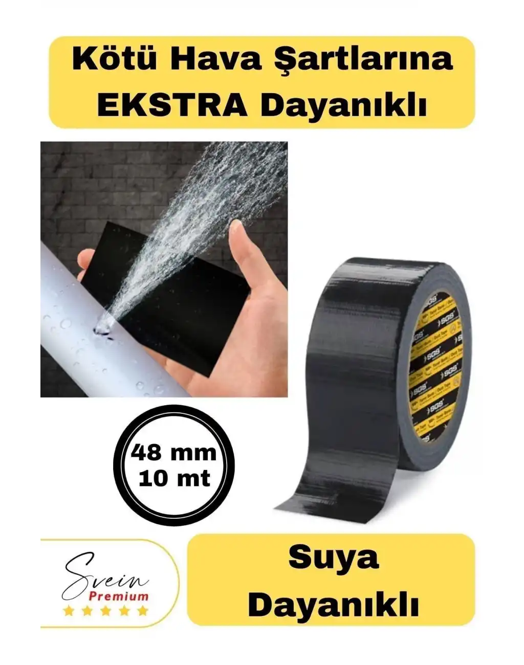 Çok Amaçlı Su Geçirmez Sızdırmaz Dayanıklı Izolasyon Siyah Tamir Bandı 48 Mm 10 Mt 1 Adet