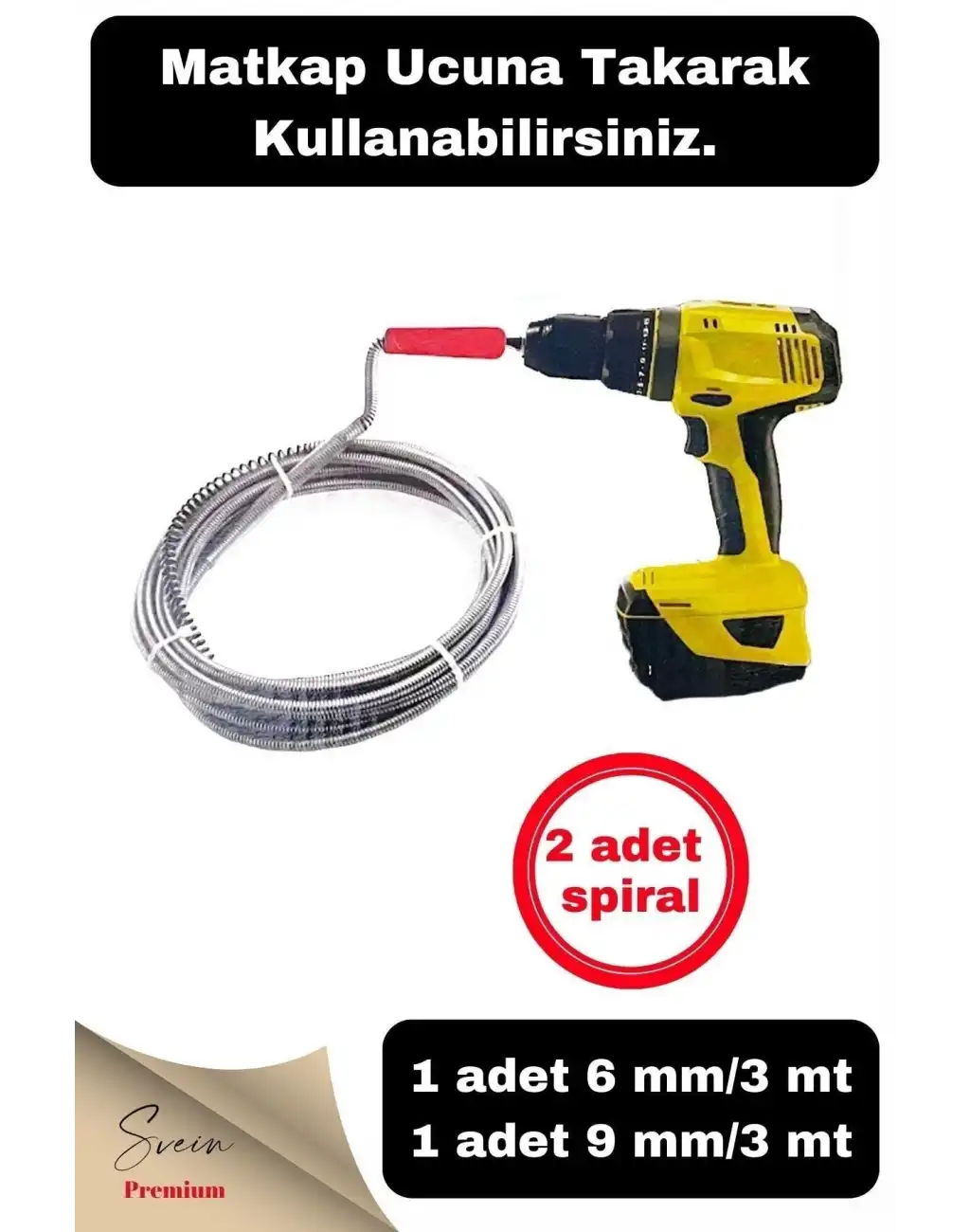 Pratik Ergonomik Matkap Ucu Boru Temizleme Ve Tıkanıklık Açma Spirali 3 Metre 2 Adet