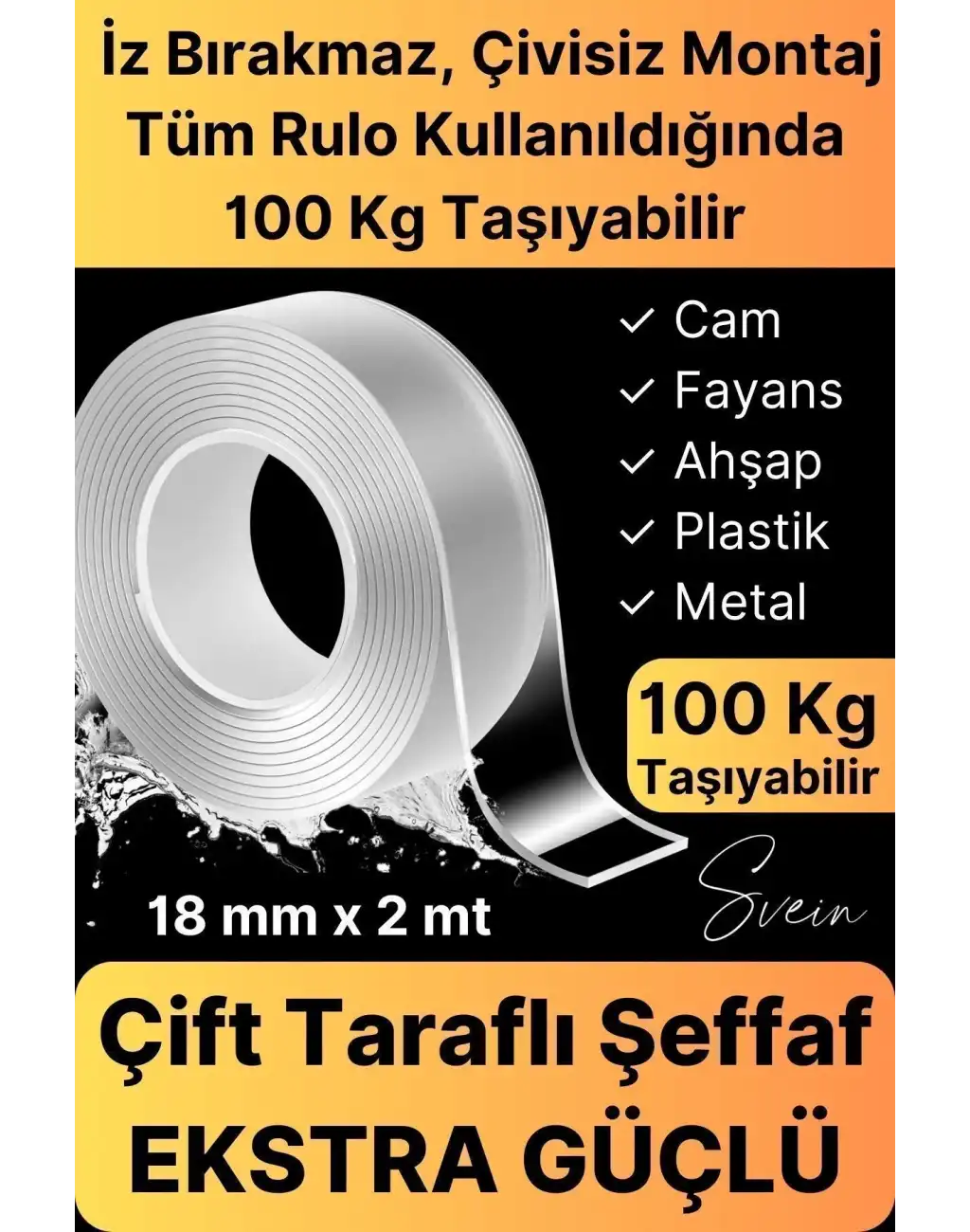 Ekstra Güçlü Çift Taraflı Bant İz Bırakmaz Şeffaf Çok Amaçlı Tamir Silikon Montaj Bandı 18mm X 2mt