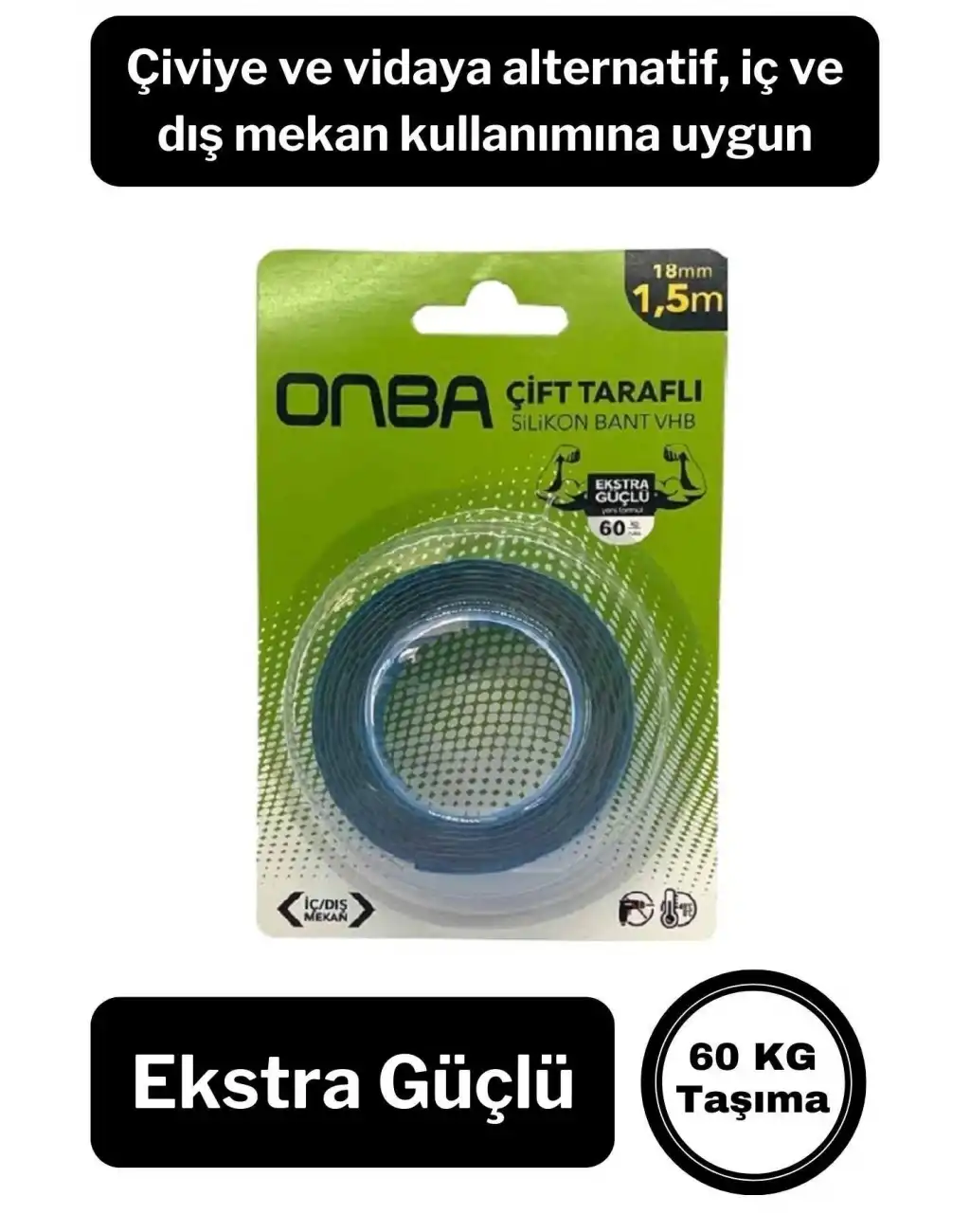 60 Kg Çift Taraflı Ekstra Güçlü Çok Amaçlı Tamir Silikon Bant Dış Mekan Montaj Bandı 18 Mm X 1,5 Mt