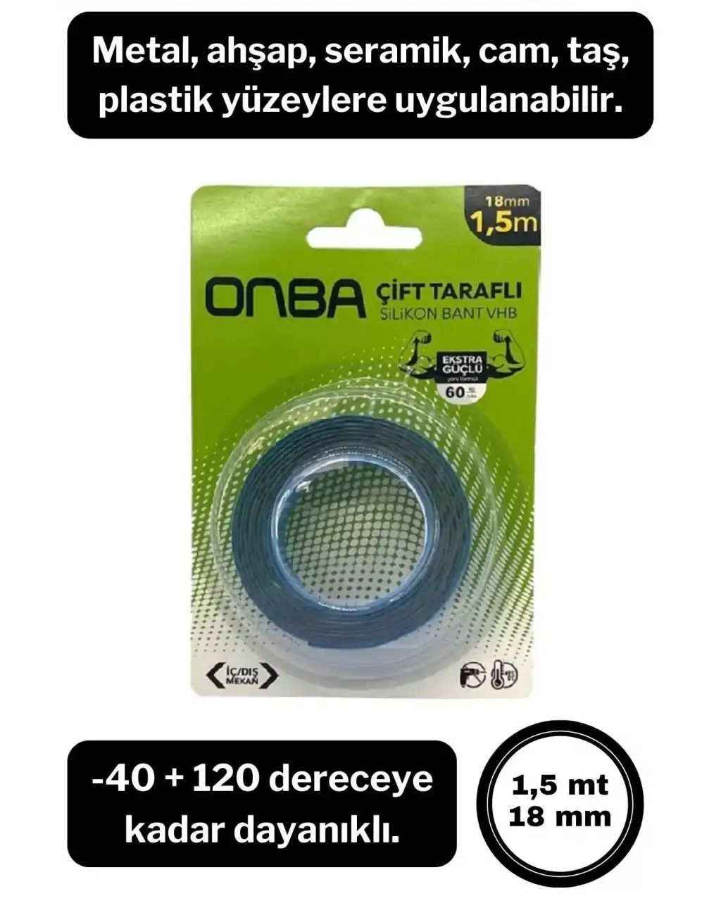 60 Kg Çift Taraflı Ekstra Güçlü Çok Amaçlı Tamir Silikon Bant Dış Mekan Montaj Bandı 18 Mm X 1,5 Mt