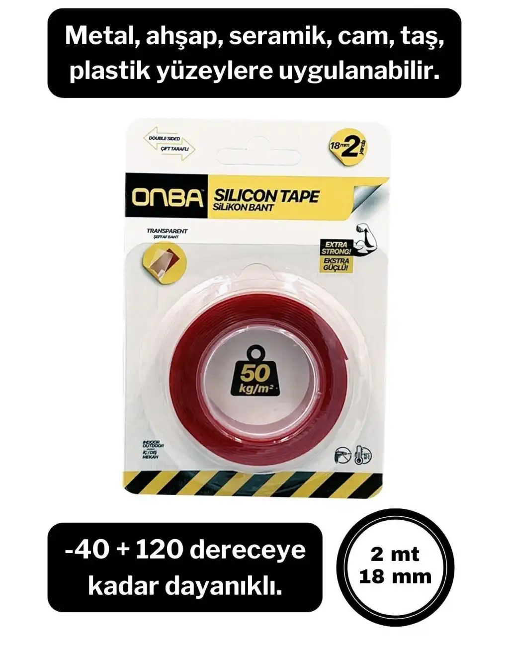 50 Kg Çift Taraflı Ekstra Güçlü Çok Amaçlı Tamir Silikon Bant Dış Mekan Montaj Bandı 18 Mm X 2 Mt