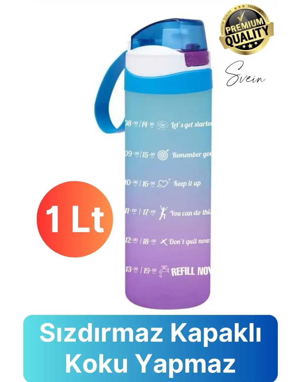 Premium Motivasyon Matara Spor Su Şişesi Sızdırmaz Eğlenceli Suluk Stciker Etiket 1000 Ml