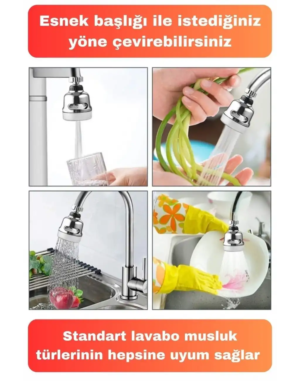 3 Fonksiyonlu Sert Plastik Lavabo Başlık 360 Derece Döner Ayarlanabilir Tasarruflu Musluk Ucu