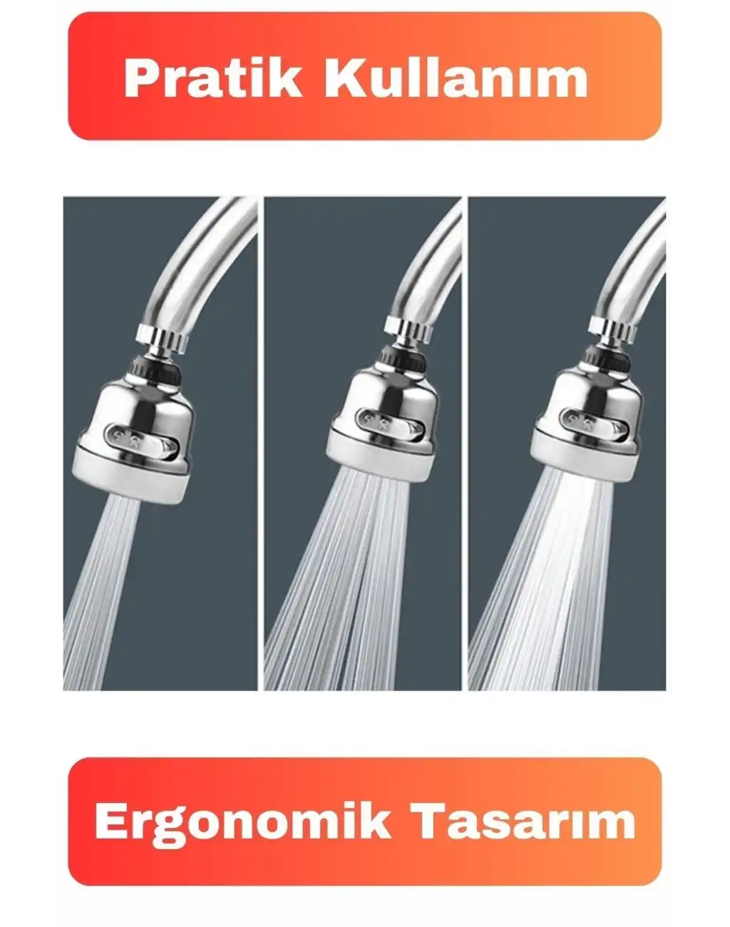 3 Fonksiyonlu Sert Plastik Lavabo Başlık 360 Derece Döner Ayarlanabilir Tasarruflu Musluk Ucu