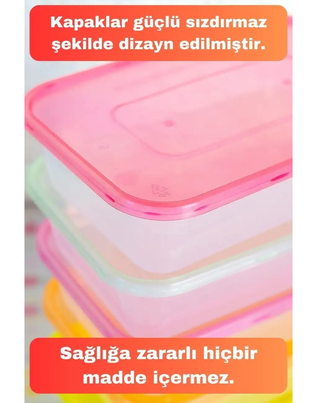 Vip Çok Renkli Kapaklı Mikrodalgaya Uygun 5li Plastik Kuru Bakliyat Yiyecek Erzak Saklama Kabı Seti