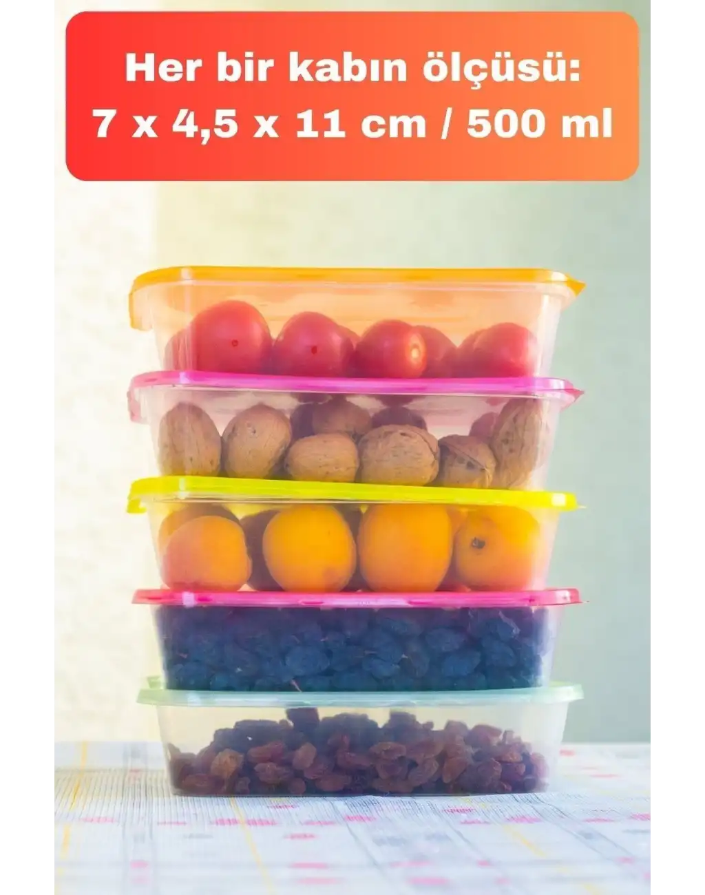 Vip Çok Renkli Kapaklı Mikrodalgaya Uygun 5li Plastik Kuru Bakliyat Yiyecek Erzak Saklama Kabı Seti