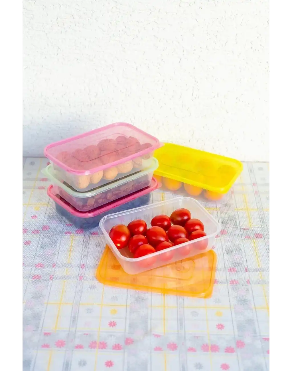 Vip Çok Renkli Kapaklı Mikrodalgaya Uygun 5li Plastik Kuru Bakliyat Yiyecek Erzak Saklama Kabı Seti