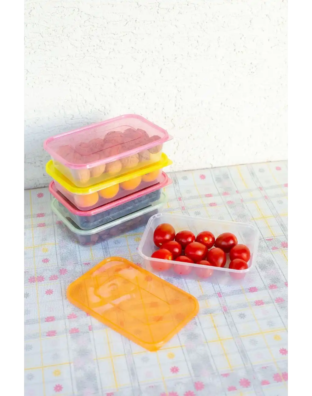 Vip Çok Renkli Kapaklı Mikrodalgaya Uygun 5li Plastik Kuru Bakliyat Yiyecek Erzak Saklama Kabı Seti