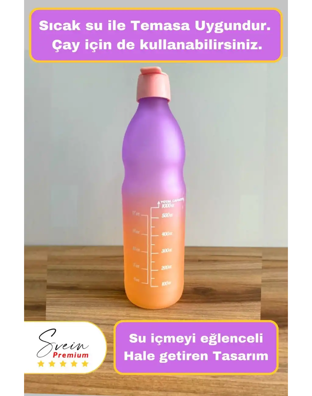 Premium Sızdırmaz Motivasyonel Sporcu Cam Renkli Su Matarası 1 Litre Suluk Tritan Bpa İçermez 1 Adet