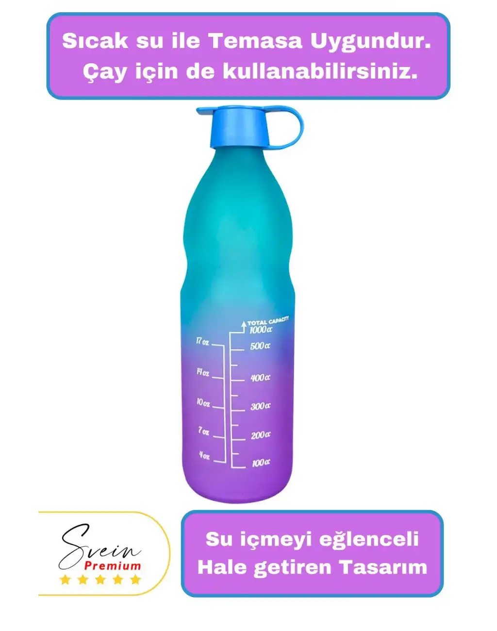 Premium Sızdırmaz Motivasyonel Sporcu Cam Renkli Su Matarası 1 Litre Suluk Tritan Bpa İçermez 1 Adet