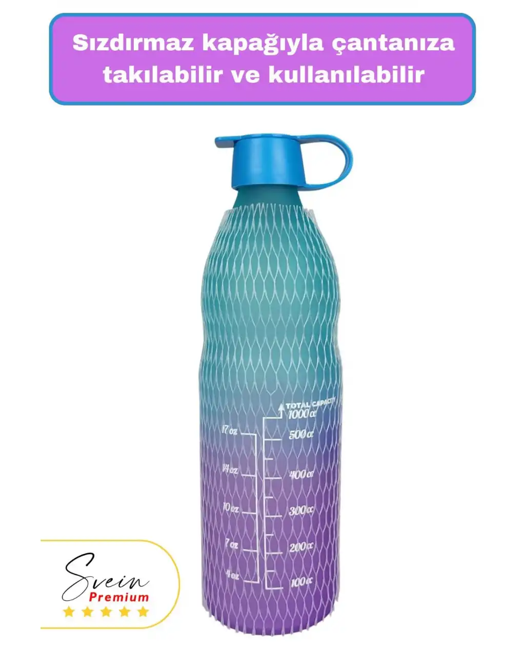 Premium Sızdırmaz Motivasyonel Sporcu Cam Renkli Su Matarası 1 Litre Suluk Tritan Bpa İçermez 1 Adet