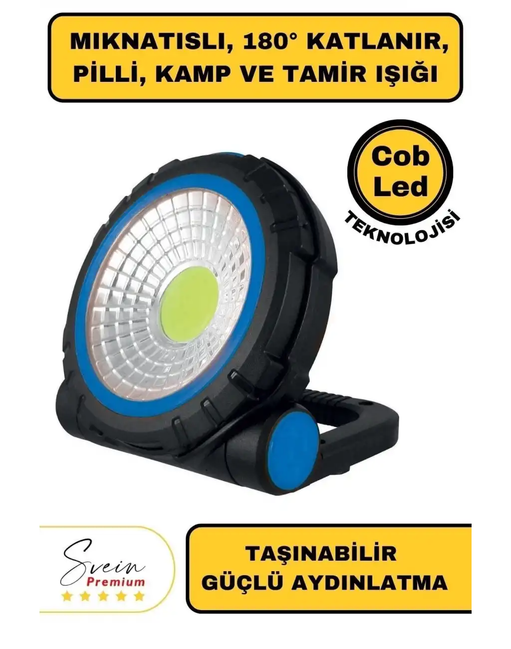 Taşınabilir Cep Boy Pilli Mıknatıslı Katlanır Ayaklı Kamp Bahçe Ev İçin Mini Cob Projektör Led Işık