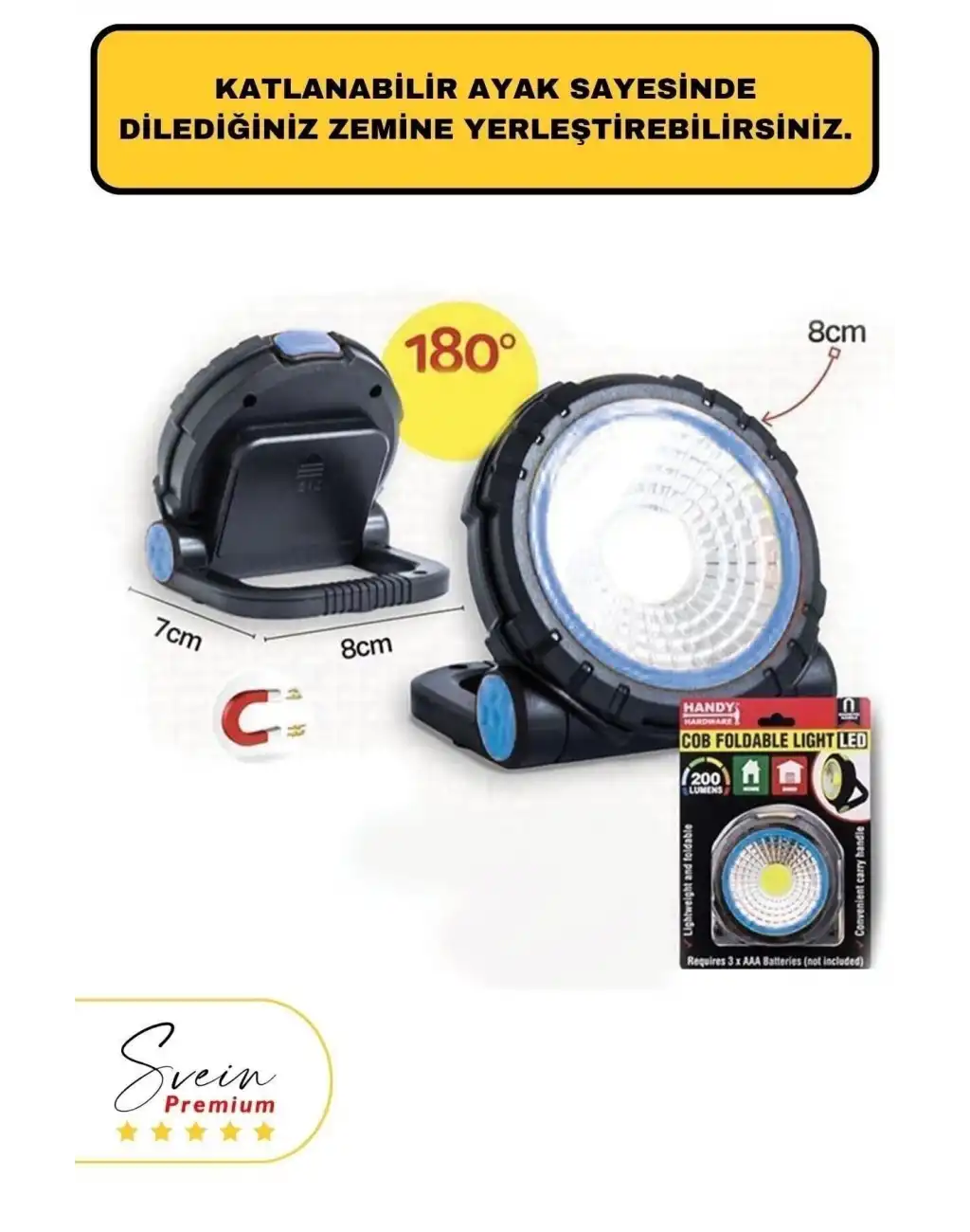 Taşınabilir Cep Boy Pilli Mıknatıslı Katlanır Ayaklı Kamp Bahçe Ev İçin Mini Cob Projektör Led Işık