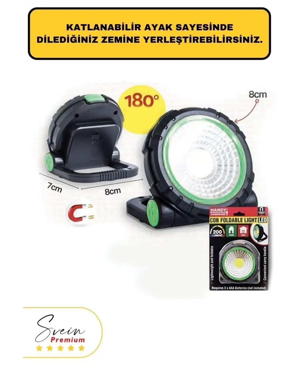 Taşınabilir Cep Boy Pilli Mıknatıslı Katlanır Ayaklı Kamp Bahçe Ev İçin Mini Cob Projektör Led Işık