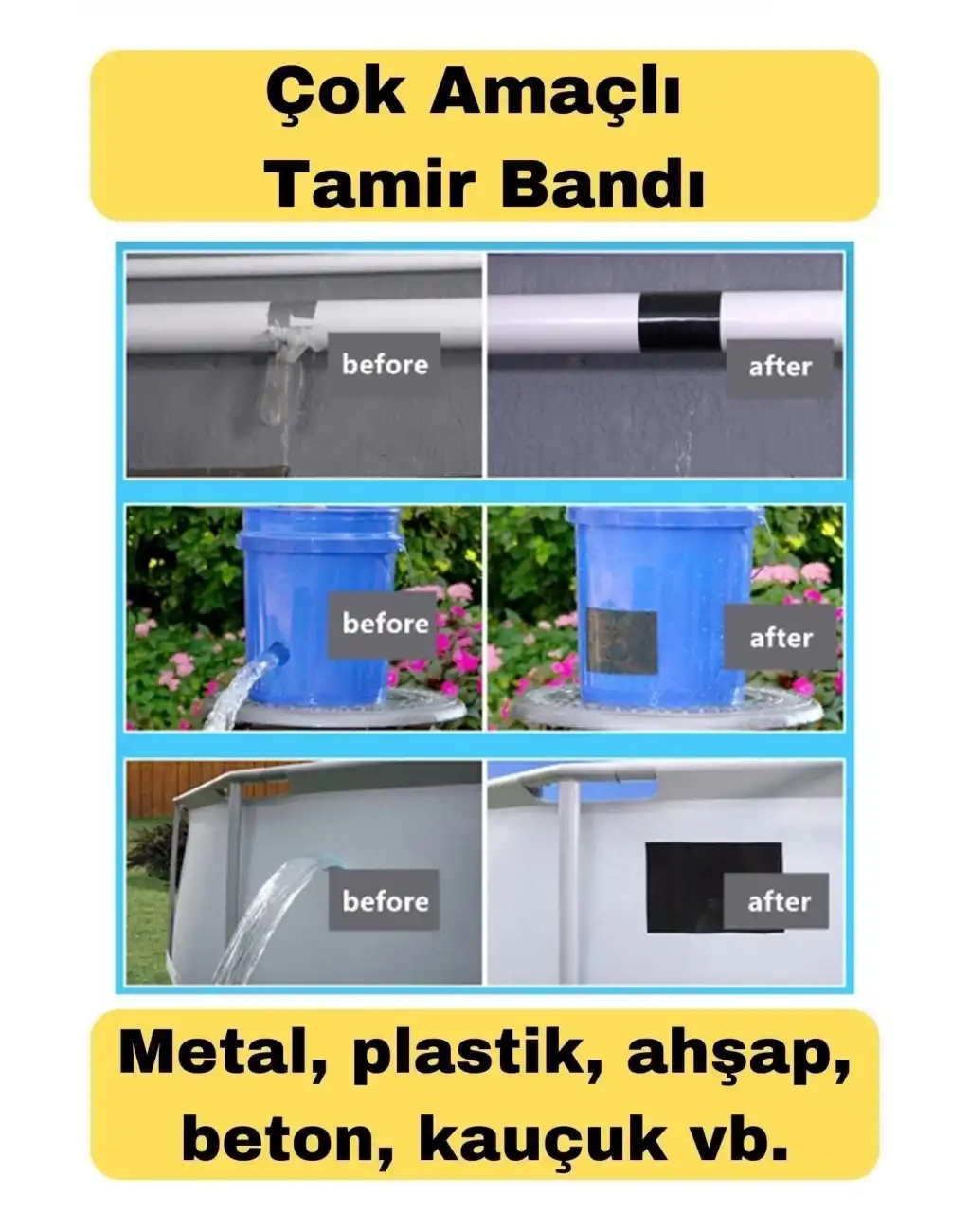 Çok Amaçlı Su Geçirmez Sızdırmaz Dayanıklı Izolasyon Beyaz Tamir Bandı 48 Mm 10 Mt 1 Adet