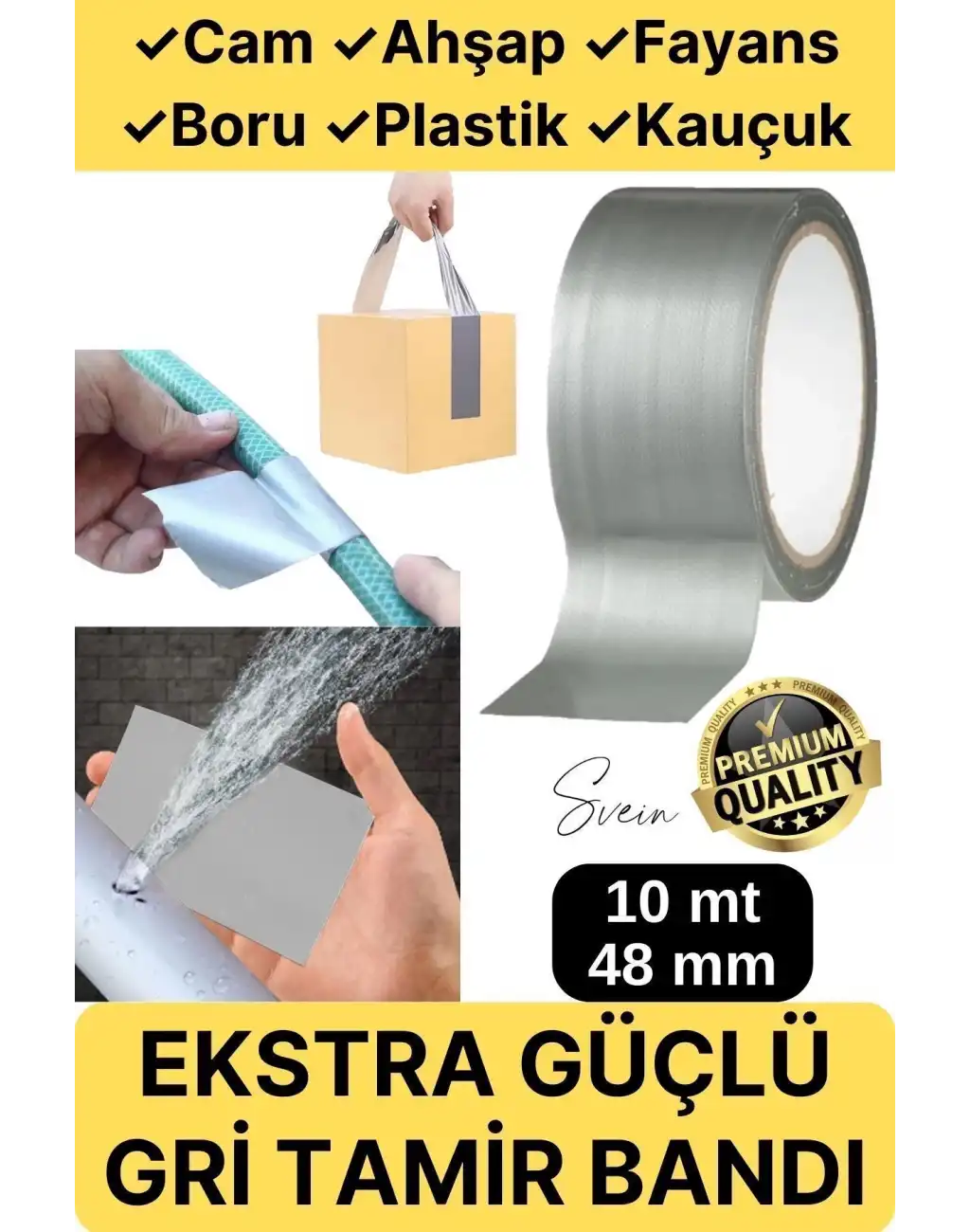 Çok Amaçlı Su Geçirmez Sızdırmaz Dayanıklı Izole Gri Tamir Bandı 48 Mm 10 Mt 1 Adet