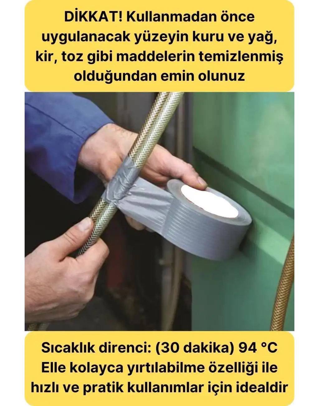 Çok Amaçlı Su Geçirmez Sızdırmaz Dayanıklı Izole Gri Tamir Bandı 48 Mm 10 Mt 1 Adet