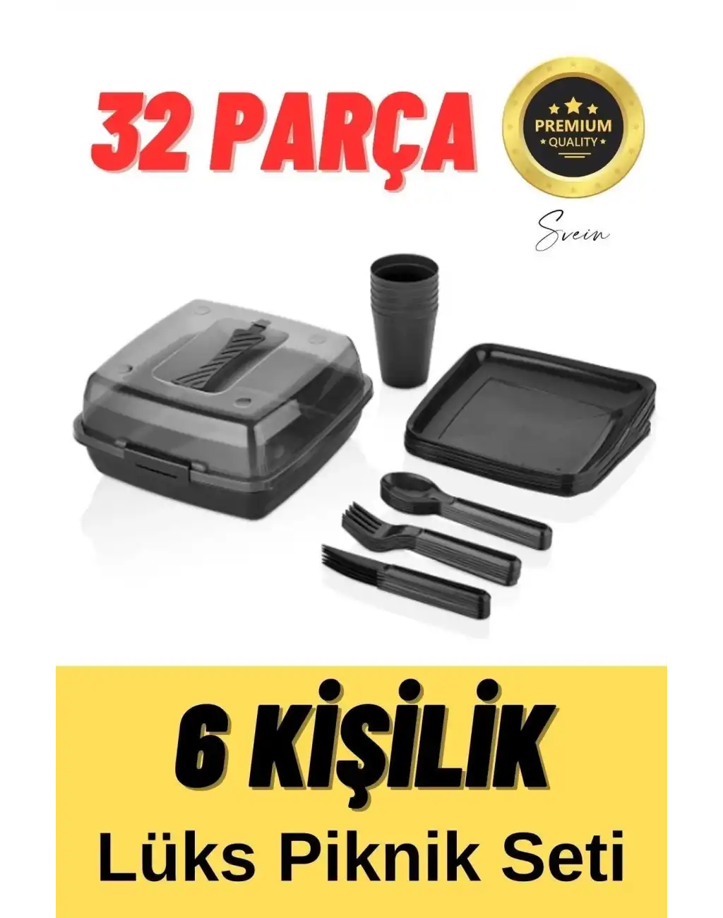 Lüx Piknik Sepeti 6 Kişilik Çatal Bıçak Bardak Tabak Piknik Mangal Kamp Seti 32 Parça