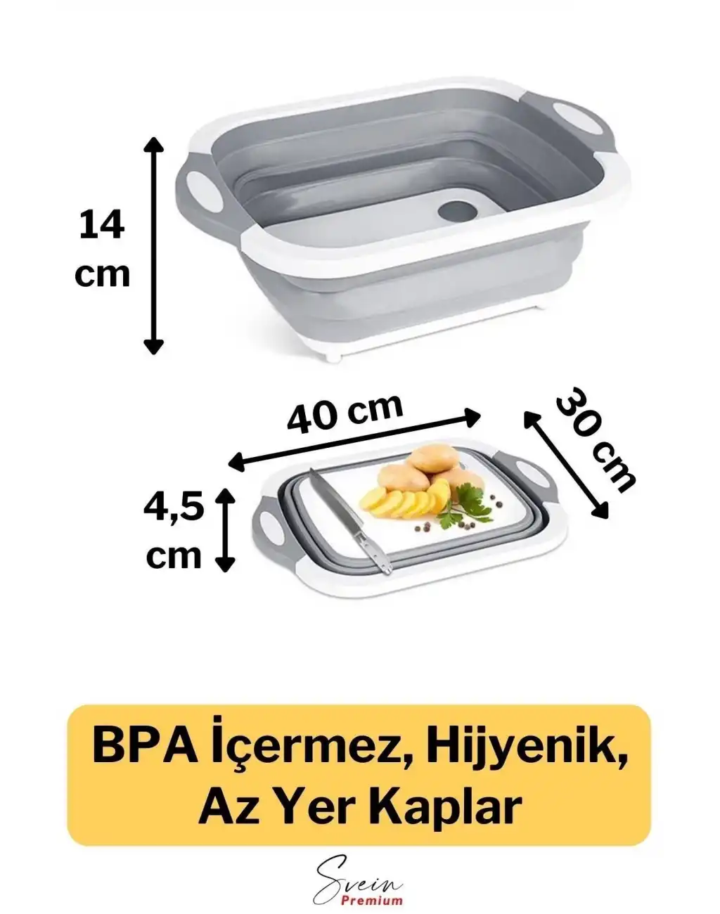 Çok Amaçlı Premium Katlanır Kesme Tahtası Tıpalı Yıkama Leğeni Badya ve Koçero Su Maşrapası 2li Set